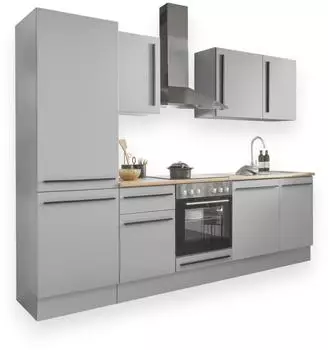 Stella Trading Denver Moderne mit Elektrogeräten in Grau Lancelot Eiche Optik - Geräumige Einbauküche mit viel Stauraum - 280 x 211 x 60 cm (B/H/T) (8G-6LG-C0)