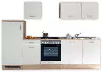 Stella Trading ANDY Moderne mit Elektrogeräten in Eiche Sonoma Optik Weiß matt - Geräumige Einbauküche mit viel Stauraum - 280 x 195 x 60 cm (B/H/T) (8G-160-68)