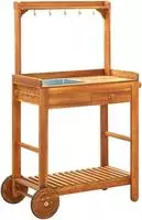 vidaXL Servierwagen Akazienolz Massiv 92 x 43,5 x 141,5 cm