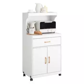 SoBuy FSB12-W Mikrowellenschrank mit Rollen K&uuml;chenwagen Getr&auml;nkewagen mit 2 Ablagen, 2 T&uuml;ren und 1 Schublade, wei&szlig; BHT ca.: 62x119x40cm