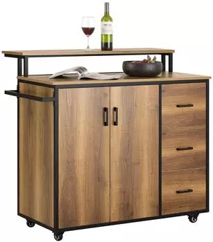 SoBuy KNL02-PF Design K&uuml;chenwagen mit Arbeitsplatte Sideboard auf Rollen K&uuml;chentrolley Vintage BHT ca.: 113x106x69cm