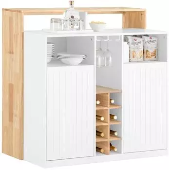 SoBuy KNL07-WN mit Arbeitsfläche Highborad Kommode Sideboard Bartisch Esstisch Buffet BHT ca. 105x105x60cm