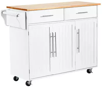 Costway Kuechenwagen auf Rollen, Servierwagen Kueche, Kuechentrolley mit Schubladen, Beistellwagen weiss
