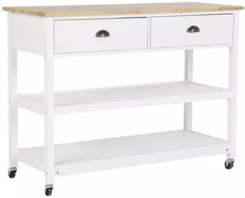 Beliani Servierwagen Weiß MDF Platte Gummibaumholz Kiefernholz 91 x 120 x 48 cm Landhausstil Modern Elegant Groß Viel Stauraum Wohnzimmer