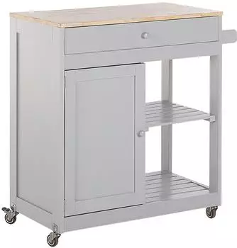 Beliani Servierwagen Grau Gummibaumholz MDF 4 Fächer 1 Schublade Landhausstil Modern Elegant Multifunktional Wonzimmer