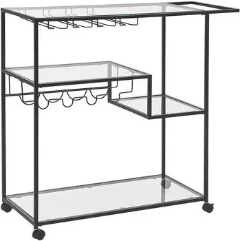 Beliani Servierwagen Transparent und Schwarz Glas rechteckig mit Griff Rollen Flaschenhalter Gläserhalter Metallgestell