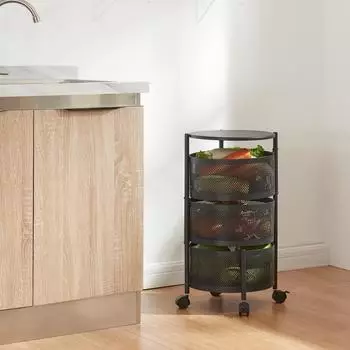 en.casa Rollwagen 'Steigen' Servierwagen mit 3 Ebenen 59,5xØ33cm Schwarz