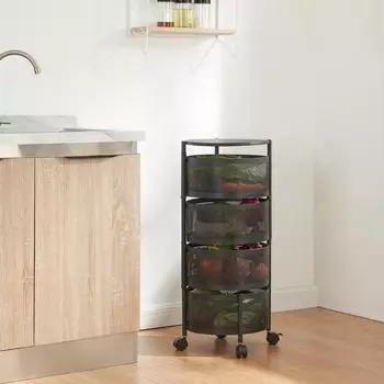 en.casa Rollwagen 'Steigen' Servierwagen mit 4 Ebenen 74,5xØ33cm Schwarz