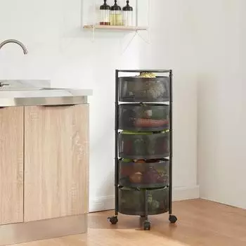 en.casa Rollwagen 'Steigen' Servierwagen mit 5 Ebenen 89,5xØ33cm Schwarz
