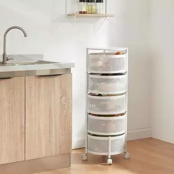en.casa Rollwagen 'Steigen' Servierwagen mit 5 Ebenen 89,5xØ33cm Weiß
