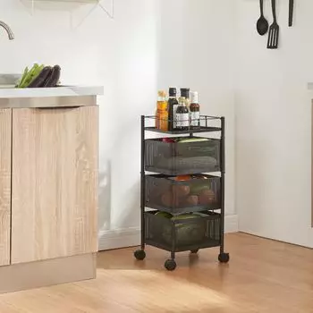 en.casa Rollwagen 'Sunndal' Servierwagen mit 3 Ebenen 64,5x27x27cm Schwarz