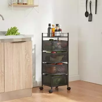 en.casa Rollwagen 'Sunndal' Servierwagen mit 4 Ebenen 79,5x27x27cm Schwarz