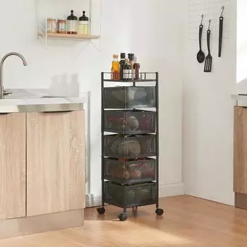 en.casa Rollwagen 'Sunndal' Servierwagen mit 5 Ebenen 94,5x27x27cm Schwarz