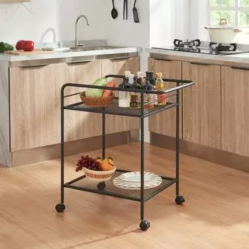 en.casa Servierwagen ’Hole’ mit 2 Ablagen 72 x 62 x 45 cm Schwarz