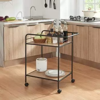 en.casa Servierwagen ’Hole’ mit 2 Ablagen 72 x 62 x 45 cm Schwarz/EicheOptik