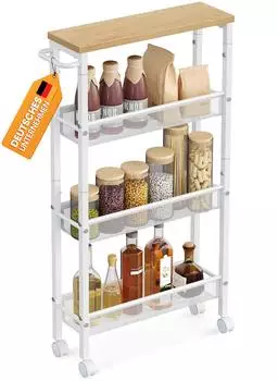 Vasagle Nischenregal auf Rollen 45,4x77x13 cm eichenfarben-wei&szlig; (LRC032W09)