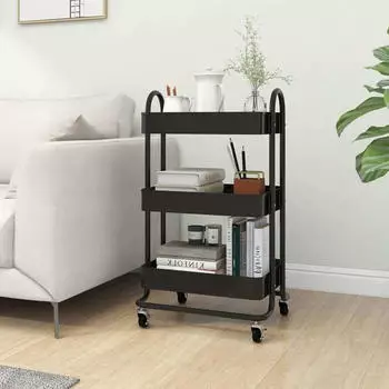 vidaXL 3-Etagen-Wagen Schwarz 43x34x79 cm Stahl (335865)
