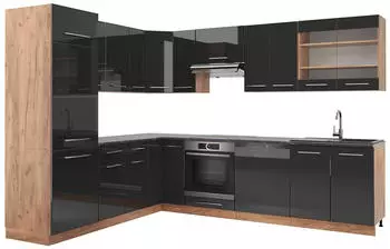 VICCO K&uuml;chenzeile Fame-Line 227x287x51,6 cm Eiche anthrazit