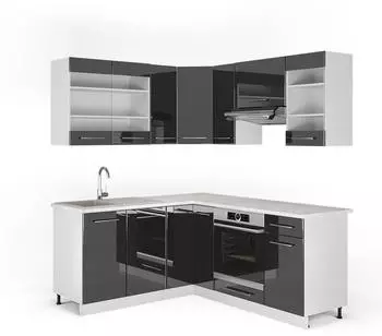 VICCO Winkelk&uuml;che Fame-Line 160x180cm Hochglanz anthrazit-wei&szlig;