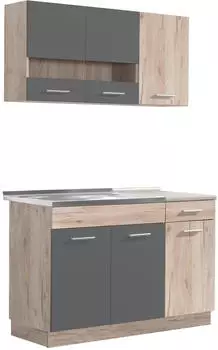 Homestyle4u Singlek&uuml;che 120 cm Eiche grau (2359) (ohne E-Ger&auml;te)