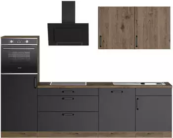 Wiho K&uuml;chen K&uuml;chenzeile Elba 280 cm schwarz/Eiche braun (92849402)