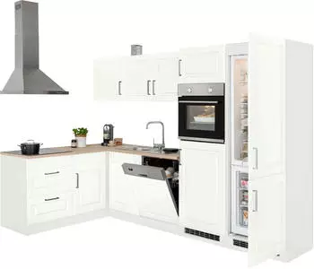 Held M&ouml;bel Stockholm Stellbreite 290/170 cm mit hochwertigen MDF Fronten im Landhaus-Stil Front: wei&szlig; | Korpus: wei&szlig; | Arbeitsplatte: eichefarben (78143524)
