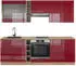 VICCO Fame-Line Küchenzeile 235 cm ohne Arbeitsplatte Bordeaux Hochglanz/ Eiche (5991)