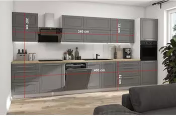 Feldmann-Wohnen KVANTUM Arbeitsplatte 400cm Hochfaltklappe weiß MDF dust grey matt REJS Vollauszug (134875684)