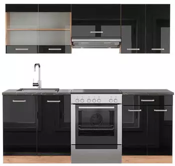 VICCO R-Line Schwarz Hochglanz/Goldkraft Eiche 200 cm AP Anthrazit Schwarz Hochglanz/Goldkraft Eiche | Front: Schwarz Hochglanz (800000827700)
