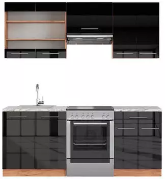 VICCO Fame-Line Anthrazit Hochglanz/Goldkraft Eiche 200 cm AP Marmor Front: Anthrazit Hochglanz | Arbeitsplatte: Wei&szlig;-Marmor (800000827871)