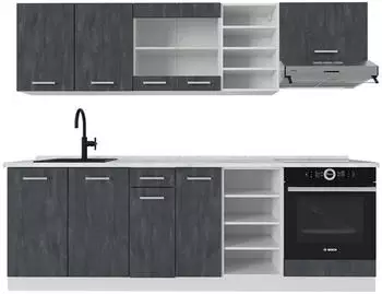 VICCO R-Line Schwarz Beton/Wei&szlig; 240 cm AP Marmor Front: Schwarz Beton | Arbeitsplatte: Wei&szlig;-Marmor 240 cm x 81.6 cm x 60 cm (800000826196)