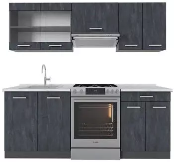VICCO R-Line 200 Schwarz Beton Anthrazit Arbeitsplatte Wei&szlig;-Marmor (47430)