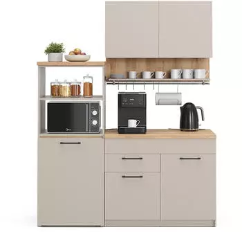 VICCO Singlek&uuml;che Egbert Greige/Artisan-Eiche 160 cm mit ausziehbarem Tisch (21770)