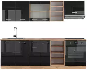 VICCO R-Line Schwarz Hochglanz/Goldkraft Eiche 240 cm ohne Arbeitsplatte Schwarz Hochglanz/Goldkraft Eiche | Front: Schwarz Hochglanz (800000827099)