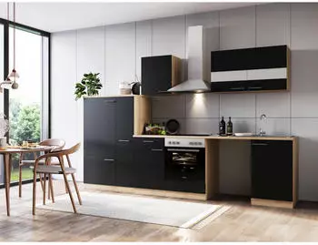 Respekta K&uuml;che f&uuml;r Unterbau Waschmaschine Eiche Schwarz Merle 310 cm (KB310ESSCWA)