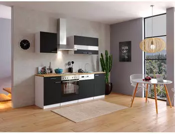Respekta K&uuml;che K&uuml;chenblock Einbauk&uuml;che Wei&szlig; Schwarz Malia 220 cm (KB220WSG)