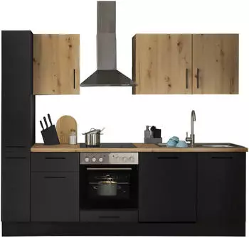 Stella Trading Turin Moderne ohne Elektroger&auml;te in Schwarz Artisan Eiche Optik - Ger&auml;umige Einbauk&uuml;che mit viel Stauraum - 250 x 211 x 60 cm (B/H/T) (84-ZB6-Z0)
