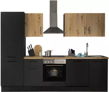 Stella Trading Turin Moderne mit Elektrogeräten in Schwarz Artisan Eiche Optik - Geräumige Einbauküche mit viel Stauraum - 280 x 211 x 60 cm (B/H/T) (8G-ZC6-Z0)