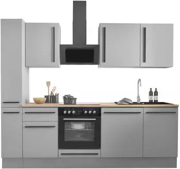 Stella Trading Denver Moderne mit Elektroger&auml;ten in Grau Lancelot Eiche Optik - Ger&auml;umige Einbauk&uuml;che mit viel Stauraum - 250 x 211 x 60 cm (B/H/T) (8G-6PF-C0)