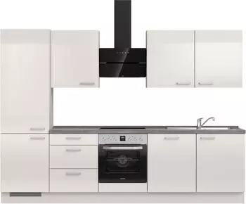 Nobilia Flash II K&uuml;chenzeile 300cm Lacklaminat seidengrau Hochglanz, Arbeitsplatte Beton schiefergrau