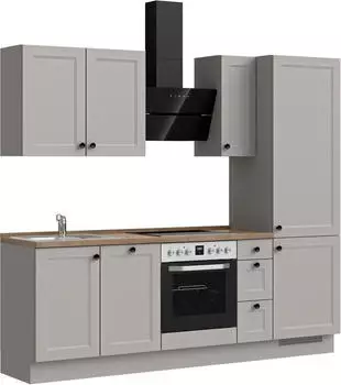 Nobilia Cascada II K&uuml;chenzeile 240cm Lacklaminat Steingrau, Eiche Havanna Nachbildung