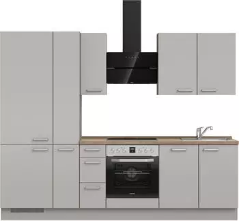 Nobilia Touch II K&uuml;chenzeile 270cm steingrau, Arbeitsplatte Eiche Havanna