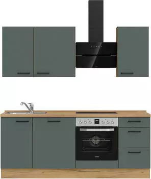 Nobilia Easytouch II K&uuml;chenzeile 210cm gr&uuml;n, Korpus Eiche Sierra Nachbildung