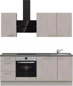 Nobilia Riva II K&uuml;chenzeile 3 Schubladen, Betongrau, 210cm