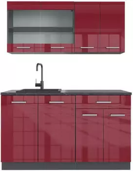 VICCO R-LINE SINGLE 140cm Singlek&uuml;che (ohne Ger&auml;te) anthrazit bordeaux Hochglanz (34952)