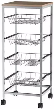 HomCom K&uuml;chenrollwagen silber/natur 36,5 x 36,5 x 89 cm (LxBxH) (801-056)