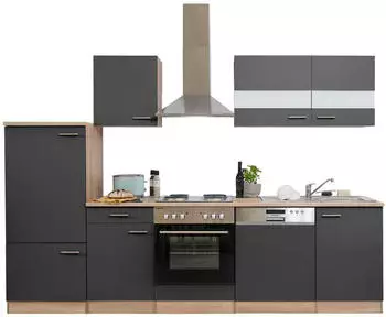 Respekta K&uuml;chenzeile/K&uuml;chenblock (ohne E-Ger&auml;te) 280 cm Grau-Eiche Sonoma S&auml;gerau