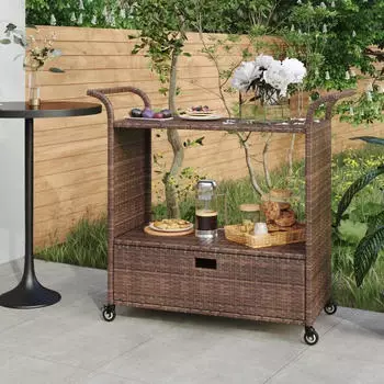 vidaXL Barwagen mit Schublade Braun 100x45x97 cm Poly Rattan (316662)