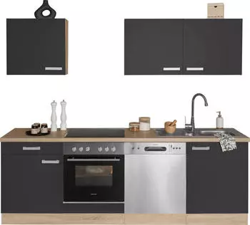 Optifit K&uuml;chenzeile Leer 240 cm grau/eiche (mit Hanseatic E-Ger&auml;ten) (53373065)