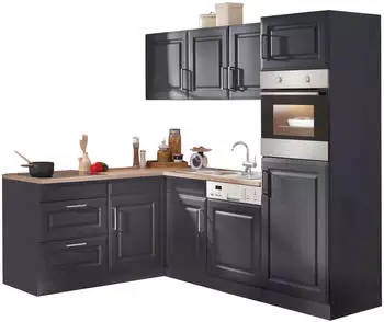 Held M&ouml;bel Stockholm Stellbreite 230/170 cm mit hochwertigen MDF Fronten im Landhaus-Stil Front: grau | Korpus: grafit | Arbeitsplatte: eichefarben (74064454)